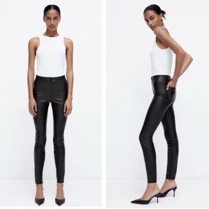 ZARA High Rise Faux Leather Sleek Skinny Pants Black Size Large